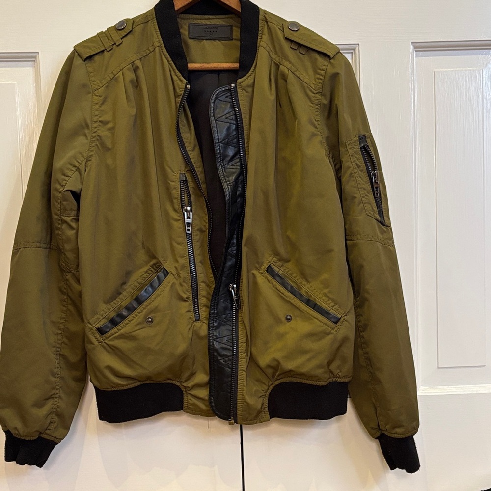 Blank NYC Khaki Bomber Jacket with Black Accents